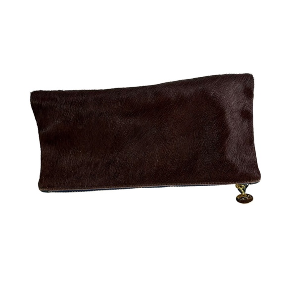 Genuine CLARE V Brown Calf Hair Makeup Bag Clutch - Picture 1 of 7